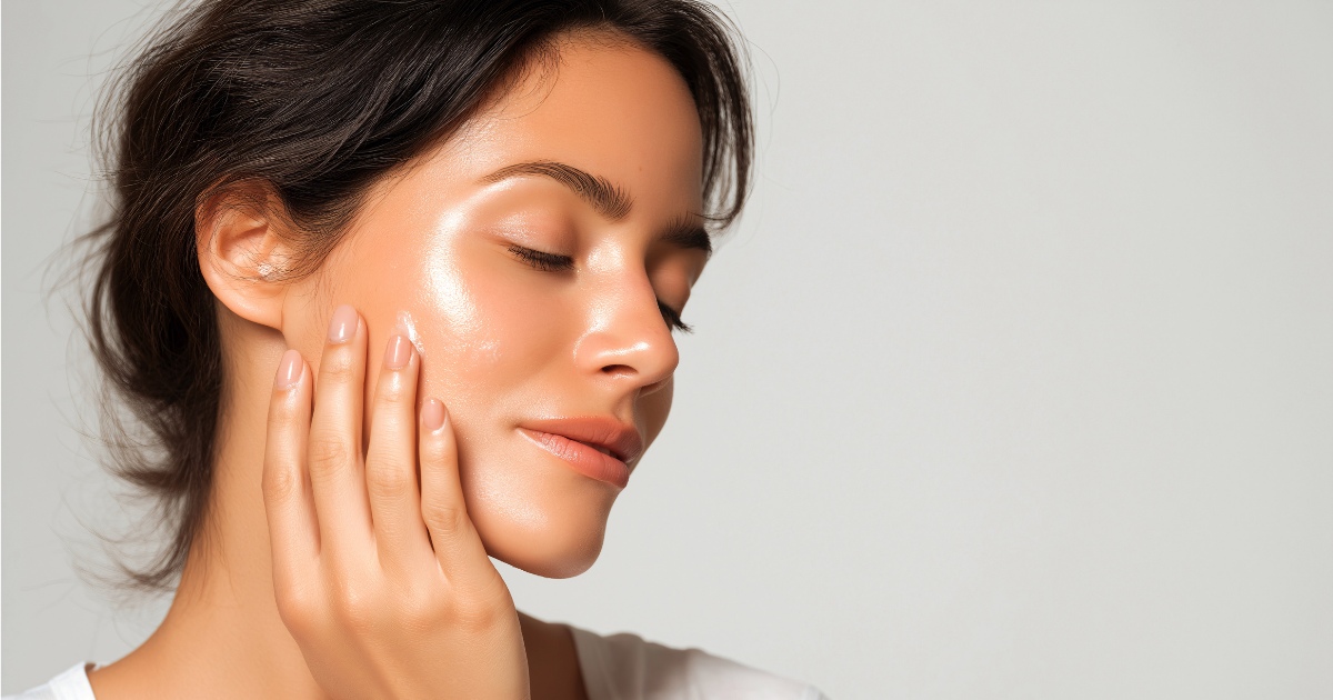 a woman with smooth, glowing skin.